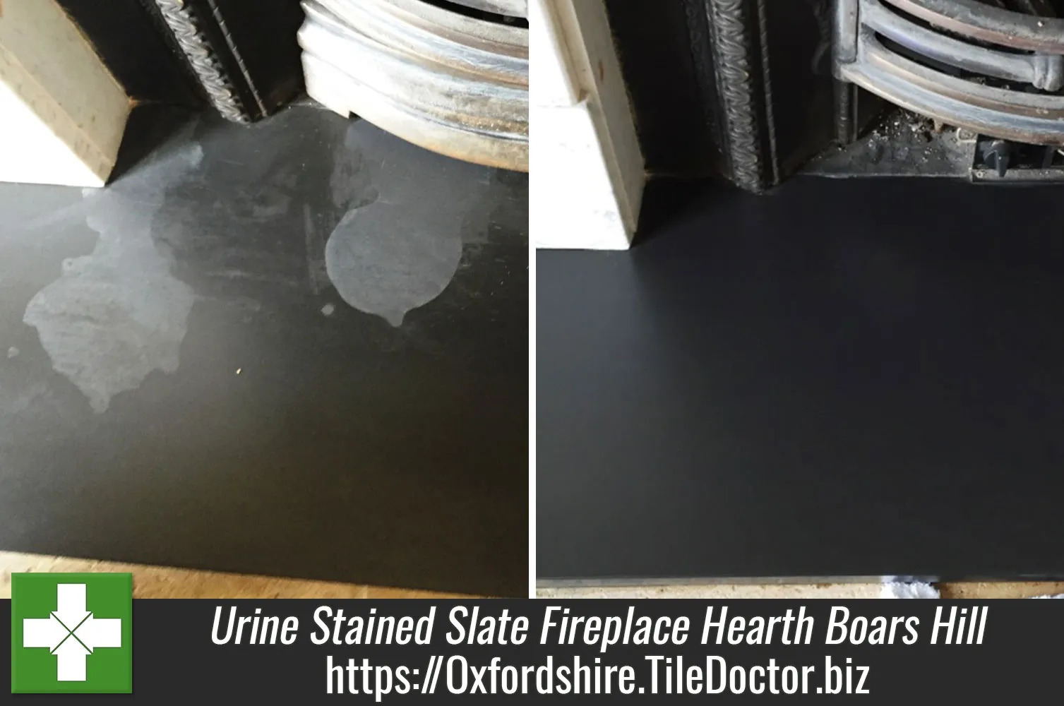Tackling a urine stained Slate fireplace hearth in Boars Hill