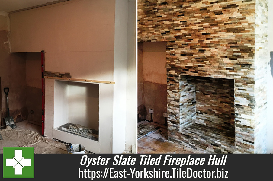 Oyster Slate Tiled Fireplace Installed Cleaned and Sealed in Hull