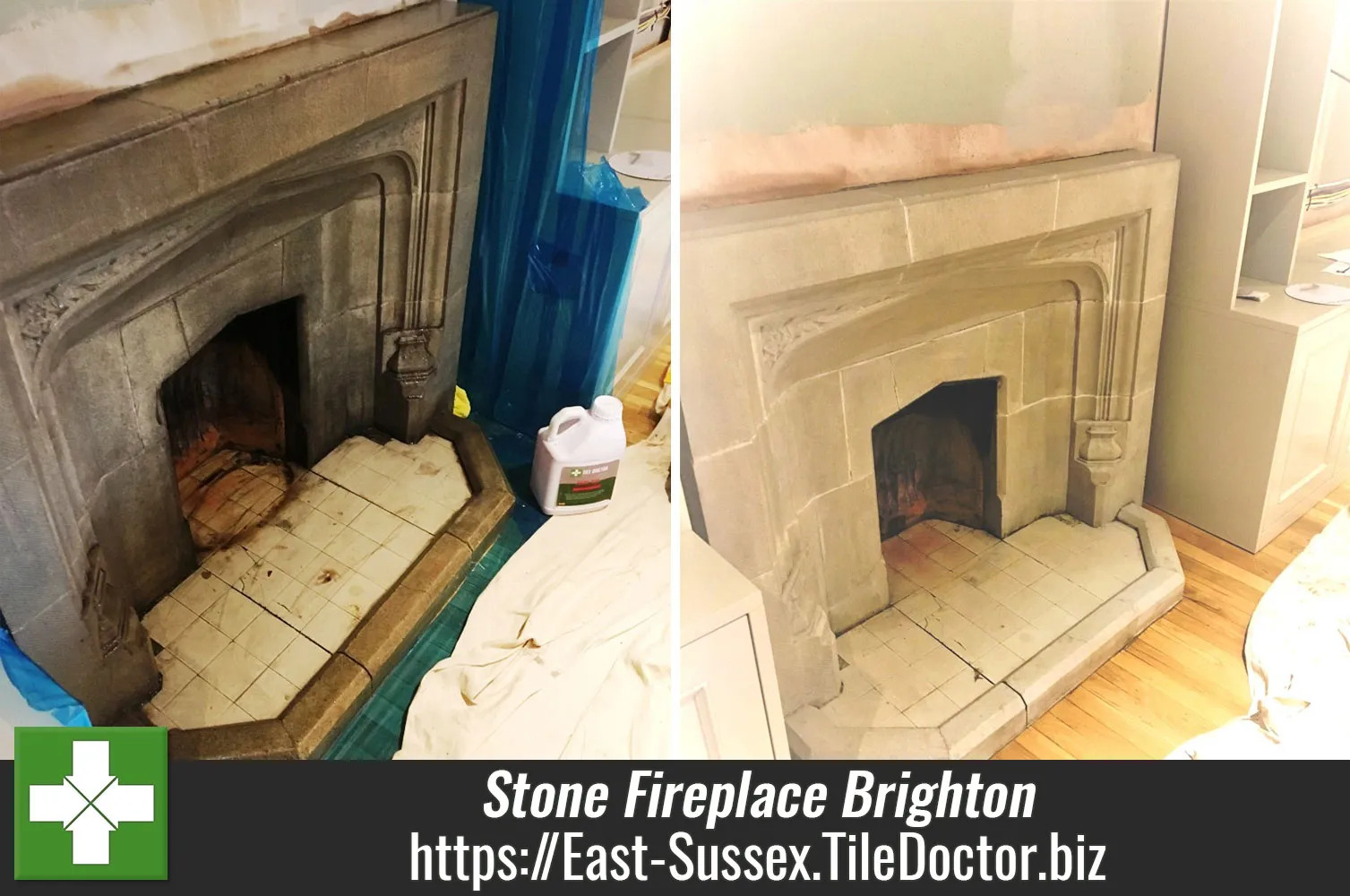 Restorative Cleaning of a Stone Fireplace in Brighton